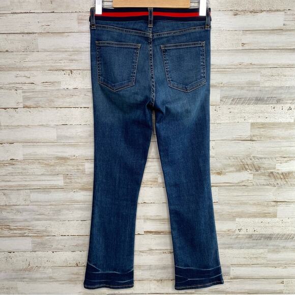 Veronica Beard Carolyn 10" Baby Boot Womens Size 26" Blue Tidal Tuxedo Waistband - Picture 11 of 16